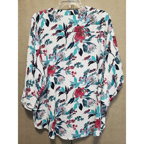 Chico's White Floral V-Neck Dolman Sleeve Button-Up Tunic Size 1 Medium - Picture 4 of 7
